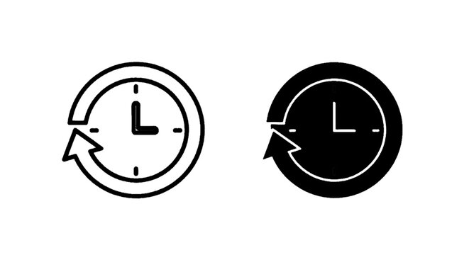 Minimal black silhouette icon, simple flat vector, bold black shape, no, no shading clock icon with counterclockwise arrow indicating history or time reset on a, flat icon style