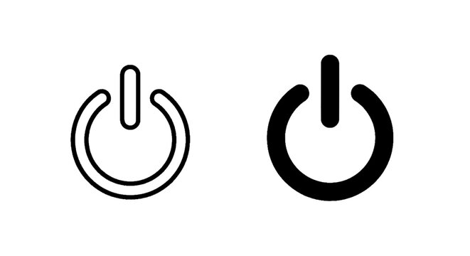 Minimal black silhouette icon, simple flat vector, bold black shape, no, no shading power button icon set, outline and solid style symbols for user interface on a, flat icon style