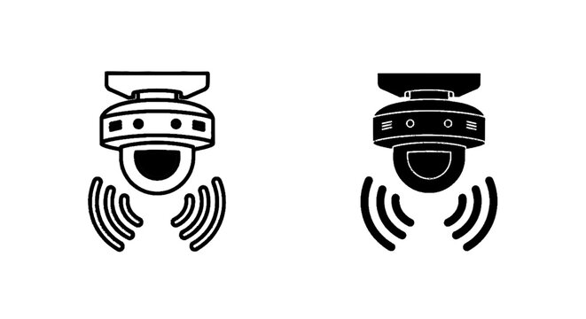 Minimal black silhouette icon, simple flat vector, bold black shape, no, no shading security camera icon set, surveillance dome camera with motion sensor signal on a, flat icon style