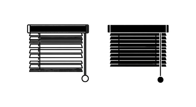 Minimal black silhouette icon, simple flat vector, bold black shape, no, no shading set of window blinds icons, venetian blinds with pull cord, flat design on a, flat icon style