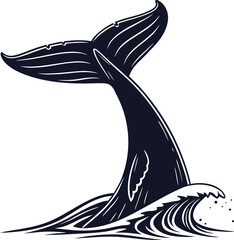 Whale Tail, Oceanic Vector, Black and White Illustration, Marine Life Graphic © kalek