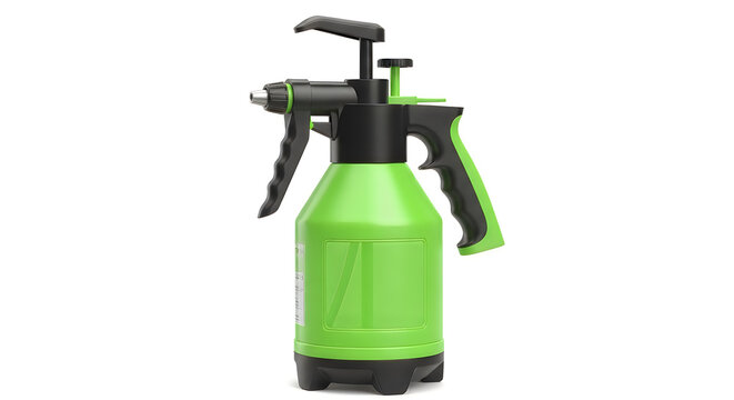 Green manual sprayer bottle with black pump handle