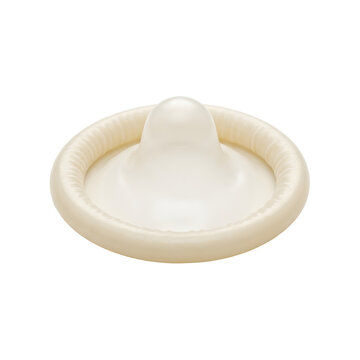 Beige latex condom for safe sex and contraception isolated on transparent background