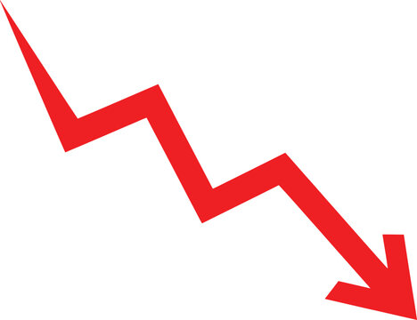 Red zigzag arrow pointing down representing financial market decline or negative business trend Vector