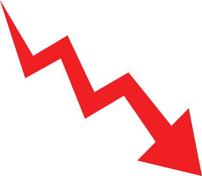 Red zigzag arrow pointing down showing decline or negative financial trend Vector
