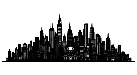 Obraz premium Minimal black silhouette icon, simple flat vector, bold black shape, no, no shading black silhouette of a modern city skyline with a domed building on a, flat icon style