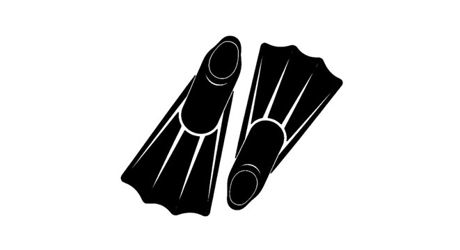 Minimal black silhouette icon, simple flat vector, bold black shape, no, no shading pair of swim fins for snorkeling or scuba diving on a, flat icon style