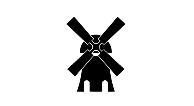 Minimal black silhouette icon, simple flat vector, bold black shape, no, no shading black silhouette of a traditional windmill icon on a, flat icon style