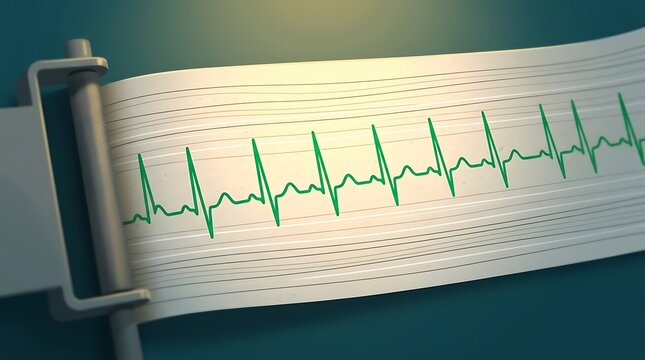 Electrocardiogram printout showing a green heartbeat rhythm line