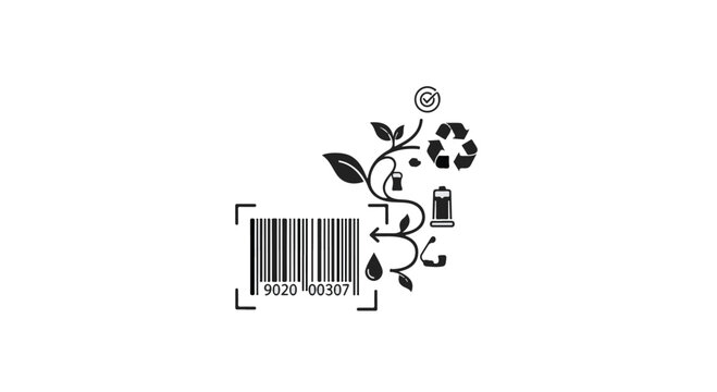 eco friendly product packaging label with barcode and recycling symbol