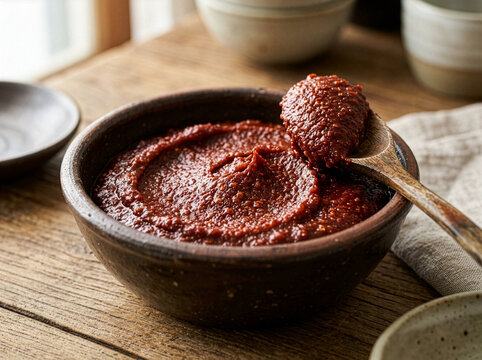 Authentic Fine Gochujang (Korean Chili Sauce) in a Clay Bowl.