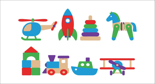Toy Collection Vector Illustration With Colorful Shapes On White Background