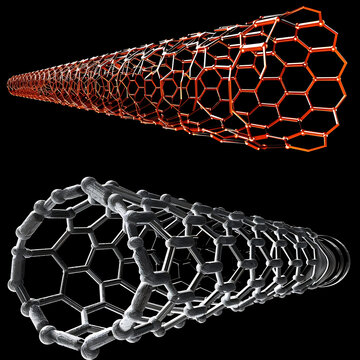 3D Molecular Structure of Carbon Nanotubes on Black Background