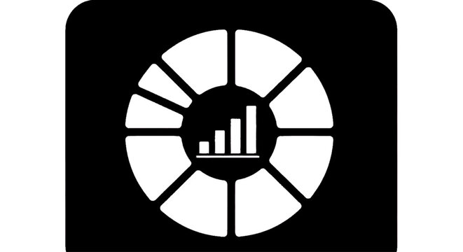 Minimal black silhouette icon, simple flat vector, bold black shape, no, no shading abstract circular chart icon with bar graph in the center on a, flat icon style