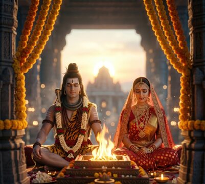 Shiva Parvati Divine Wedding &ndash; Sacred Hindu Marriage Ceremony