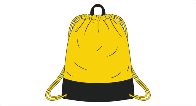 Yellow Drawstring Backpack Vector Illustration With Black Base bag backpack