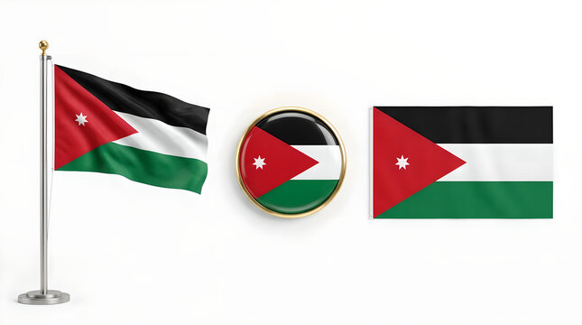 Jordan flag set, 3d rendering of the national flag of jordan