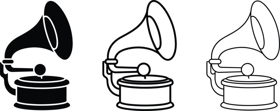 Classic gramophone illustration collection featuring vintage phonograph devices retro music playback and antique audio technology concepts