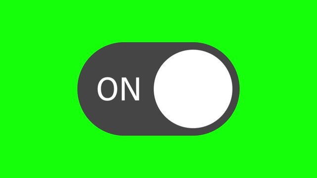 Dynamic toggle switch animation with on state isolated on a vibrant green screen background