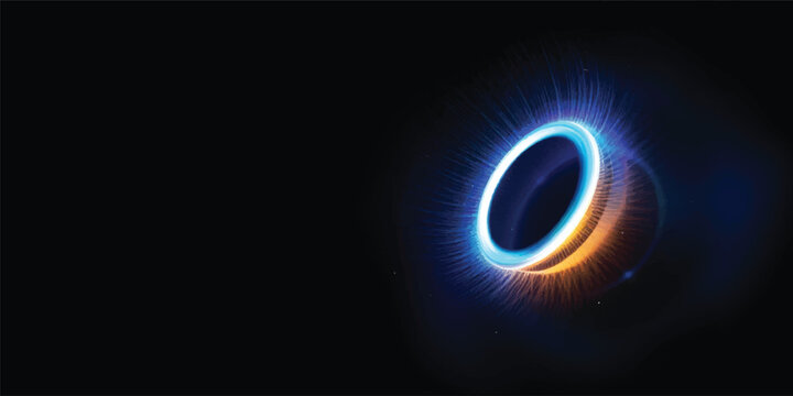 A glowing neon light blue number 0 orbits a dark solar eclipse where energy and gas form a blue fire ring against a black space wallpaper