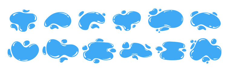 Fototapeta premium Frame puddle water Amoeba shapes set with uneven fluid wavy edge Soft milk stain, cartoon blotch