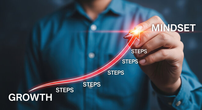Growth Mindset Steps Progress Increase Upward Arrow Chart Motivation Success Stairway To Top Personal Development Potential Achievement Strategy