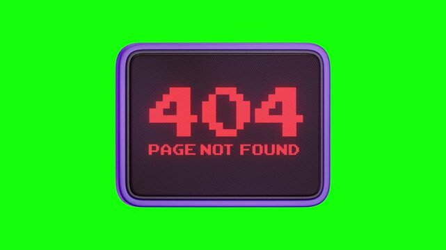 Animated 404 page not found error icons for website development on a green screen background