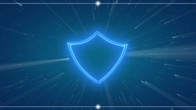 Protective shield symbol represents modern information technology safety. Secure shield symbol visualizes digital database encryption. Cyber security concept with shield symbol.