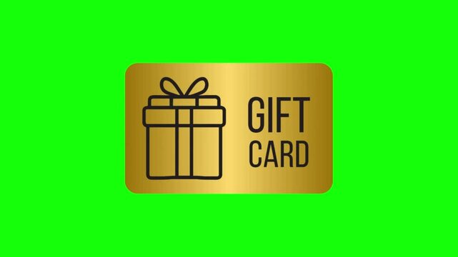 Animated gift card icons for shopping and loyalty programs on a green screen background.