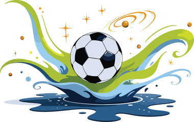 Fototapeta premium Soccer ball with swirling water and sparkles vector illustration