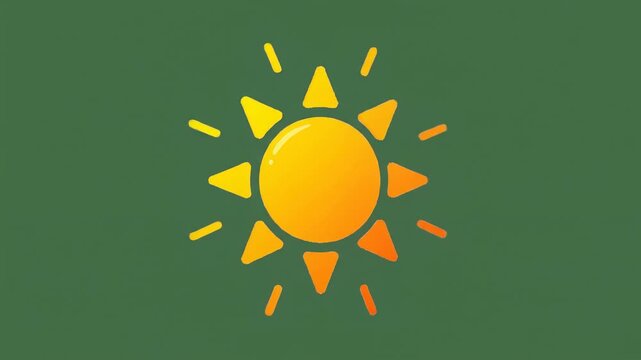 A stylized sun icon in bright yellow and orange with shimmering golden rays and a soft pulse, slowly rotating on an immaculate white background. Modern UI/UX design concept