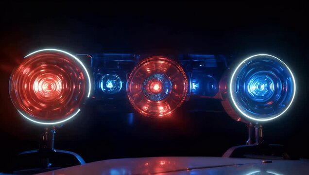 Emergency 4K background featuring flashing red and blue strobe lights on black background simulating the warning sirens of police fire or ambulance vehicles for suspenseful sequences