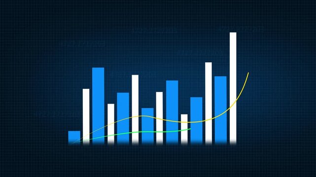 Digital bar chart displays upward moving investment capital. Modern bar chart visualizes corporate revenue growth analytics. Financial success concept with interactive bar chart.