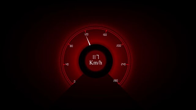 Digital speedometer measures high speed data transfer rates. Automotive speedometer visualizes high performance processing acceleration. Industrial measurement using a speedometer.