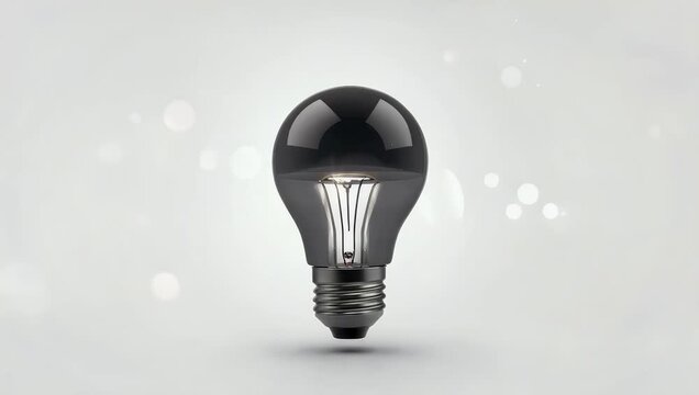 Modern 4K motion graphic animation of elegant black LED light bulb icon on white studio background symbolizing energy efficient illumination and sustainable green technology solutions