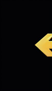 Sharp 4K motion graphic of yellow arrow icon moving to the left featuring clean loop on black background for use as directional indicator or navigation element