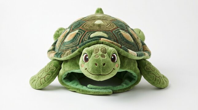 Plush turtle hat isolated on white background