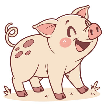 Cute happy pig cartoon character illustration with character livestock illustration cheerful adorable domestic