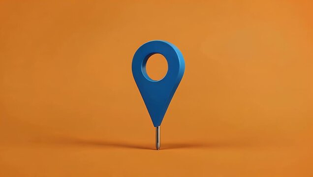 Vibrant blue map pin location icon isolated on bright orange background featuring modern motion graphic for navigation place finding and digital mapping concepts high resolution