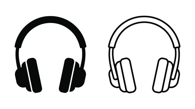 Headphones Silhouette On White Background Linear Style Illustration