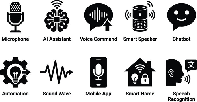Collection of technology icons for voice and AI