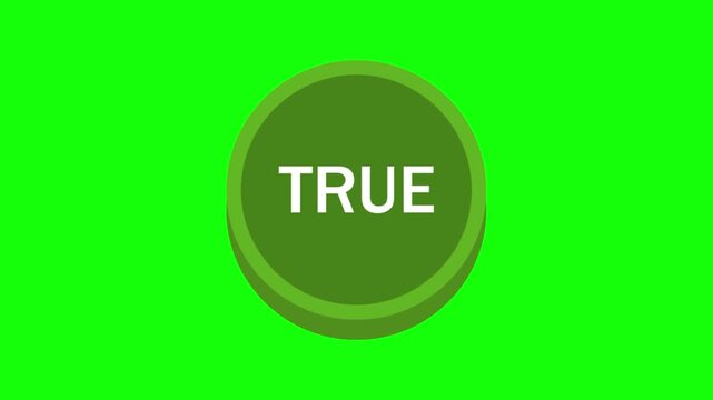 Animated true button sign with green screen background for interactive digital user interfaces