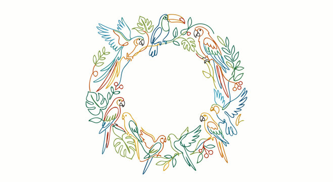 Colorful parrots and tropical bird frame
