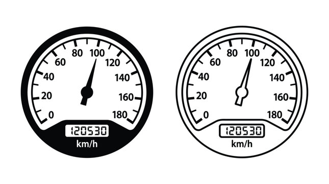 Speedometer Gauges With Digital Displays Black And White Vector Illustration