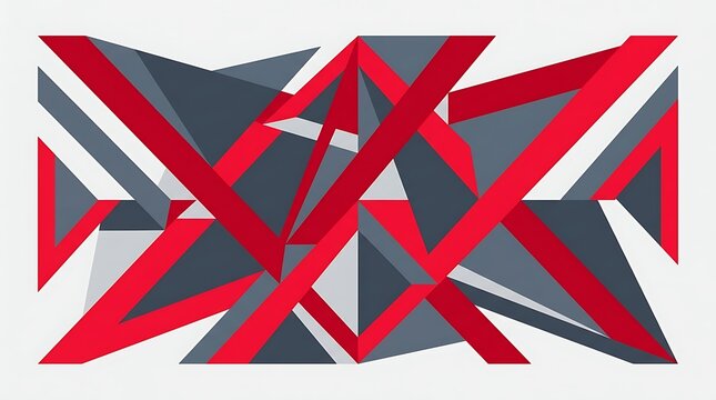 Sharp red and grey geometric shapes in a dynamic abstract pattern