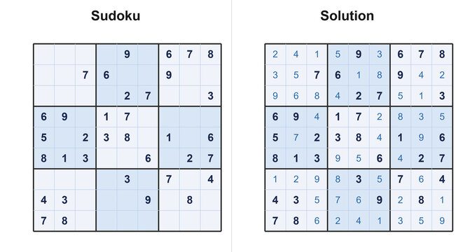 Popular numbers crossboard and matched result in simple 2D style, pale blue and navy hues, intelligence evaluation task used for student homework with copy space