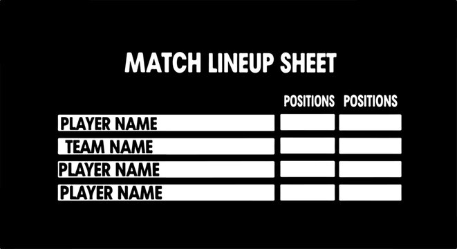 Match lineup sheet, soccer team roster template, football player list, editable vector