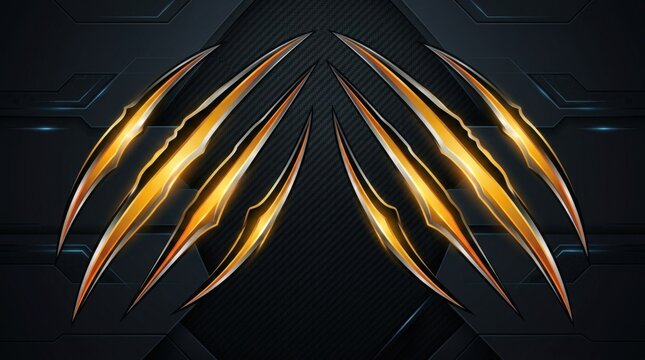 Razor Claws of Fury: Gleaming golden claws, sharp and menacing, slash across a dark, textured background, evoking a sense of power and aggression.