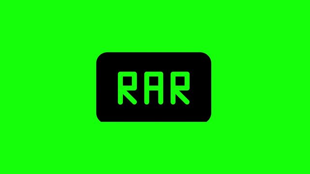 Animated RAR file icon graphic, representing compressed data and digital archiving, ideal for technology tutorials and software presentations on a green screen.