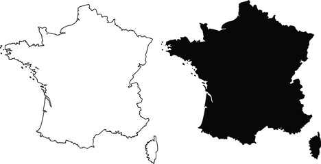 Black silhouette and outline map of france with corsica Vector © PNG studio 